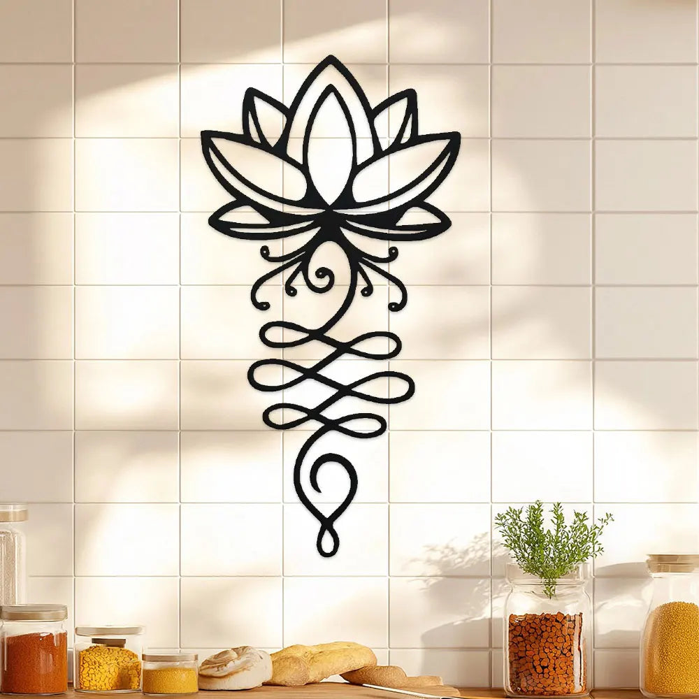 sculpture murale moderne minimaliste métal noir fleur stylisée motifs entrelacés opaque adhésif chambre coucher