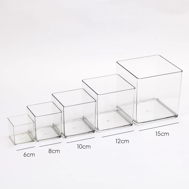 boîtes rangement transparentes cubes minimalistes 6cm 8cm 10cm 12cm 15cm