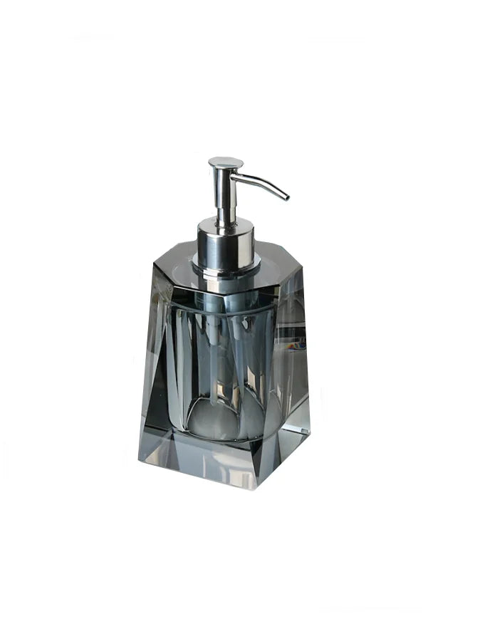 distributeur savon liquide bouteille lotion verre cristal transparent rayures horizontales moderne élégant respectueux environnement