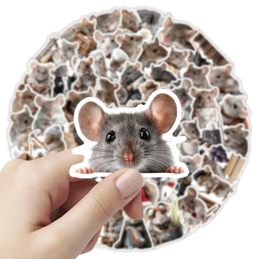 autocollants souris poses vêtements objets divers illustration adhésif gris beige blanc marron vert bleu