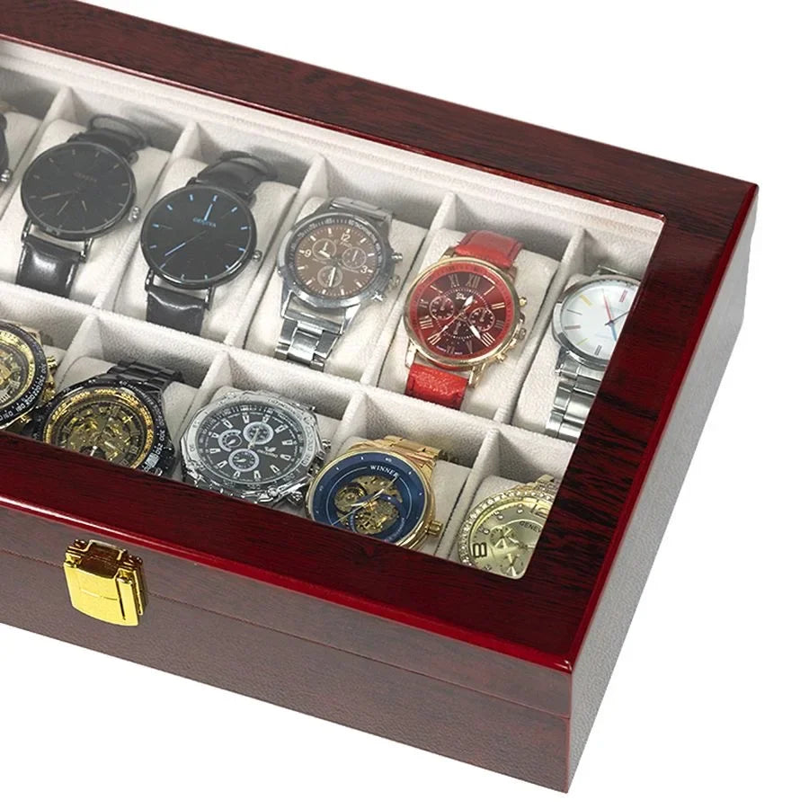 boîtes montres marron foncé compartiments classiques poignées dorées écologiques rangement voyage