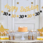 guirlande fête anniversaire or noir lettres étoiles élégante tringle fixée enfants festives