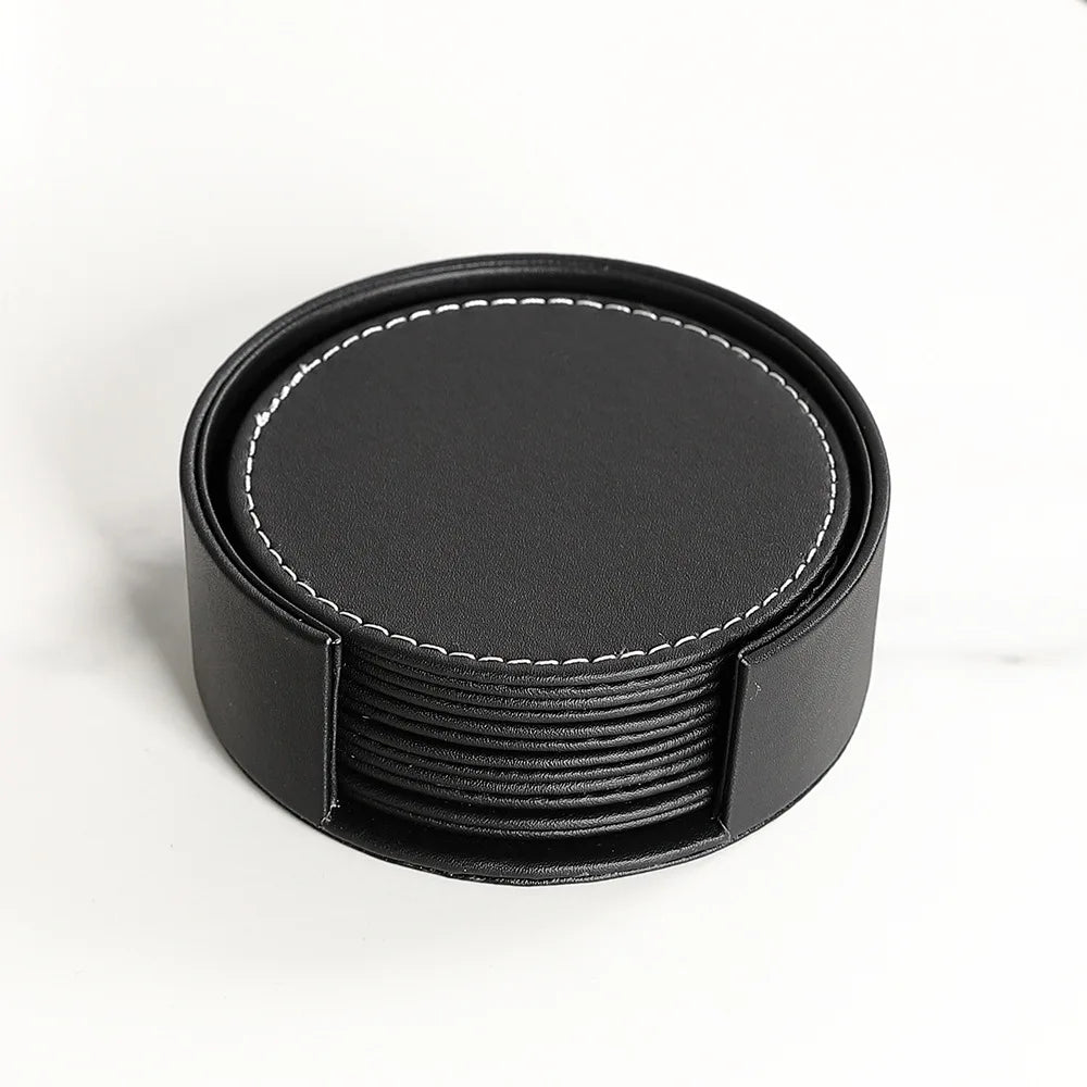 coasters noirs simili cuir classiques antidérapants boîte rangement six pièces Küche