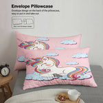 housse couette licorne nuages étoiles rose blanc enfant taies d'oreiller polyester motifs fantaisie chambre