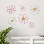 décorations murales fleurs marguerites blanc rose texture tissu moderne enfant champêtre bois