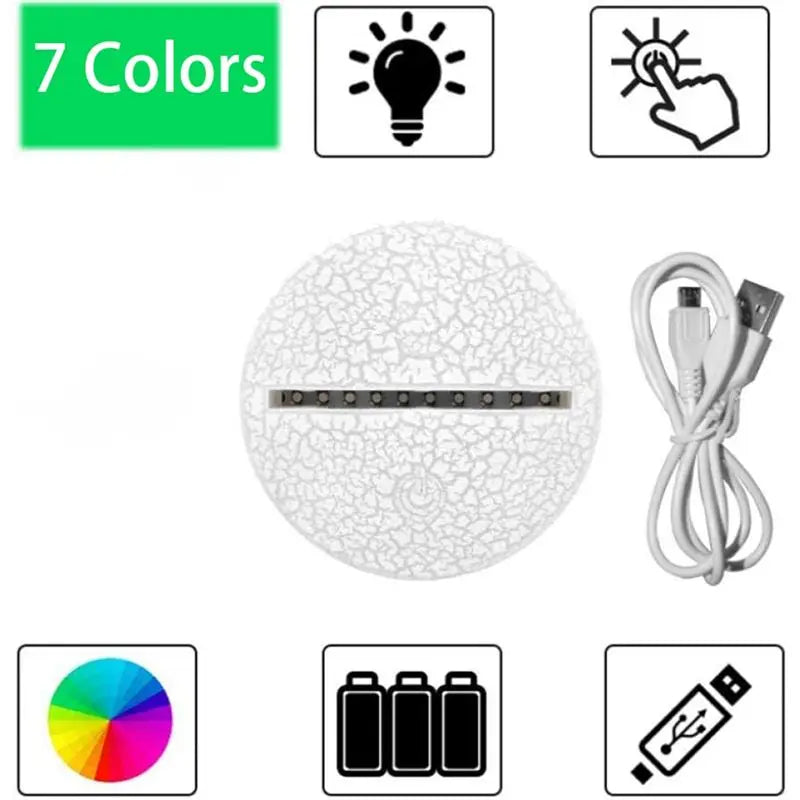 lampe chevet led blanc texture craquelée moderne base acrylique câble usb piles aaa non