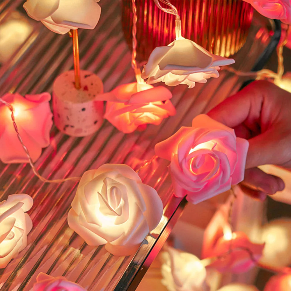 Décoration romantique guirlande fleurs rose