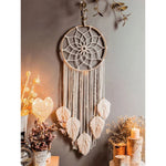 décoration murale attrape rêves macramé feuilles boho chic crochet textiles moderne maison salon
