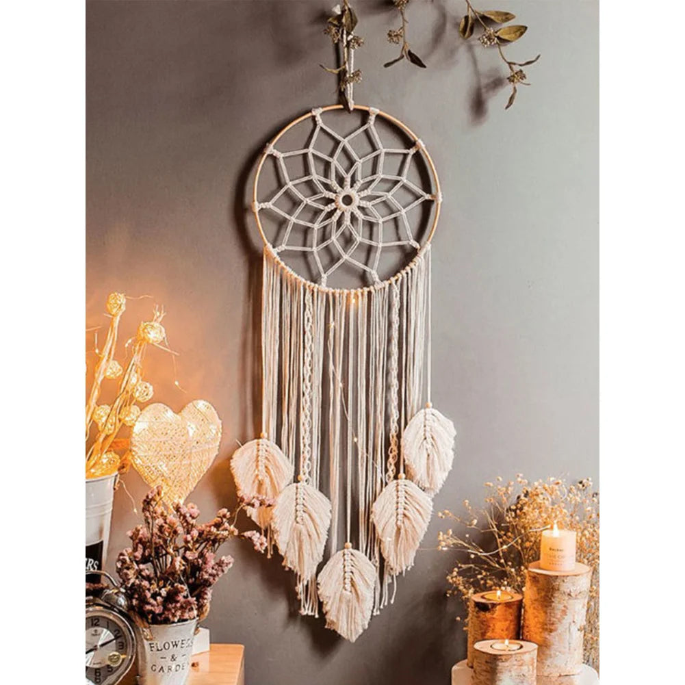 décoration murale attrape rêves macramé feuilles boho chic crochet textiles moderne maison salon