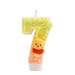 bougies anniversaire chiffre winnie ourson sequins dorés jaune orange blanc