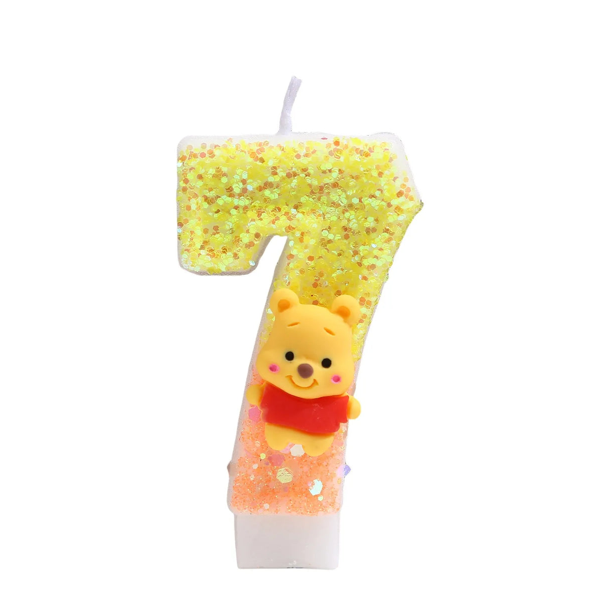 bougies anniversaire chiffre winnie ourson sequins dorés jaune orange blanc