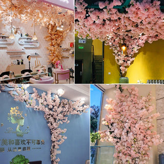 guirlande fleurs délicates cerisiers artificielles rose pâle blanc marron branches flexibles décoration murale romantique