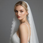 voile mariée blanc dentelle fine classique mariage translucide unique couche bride élégante
