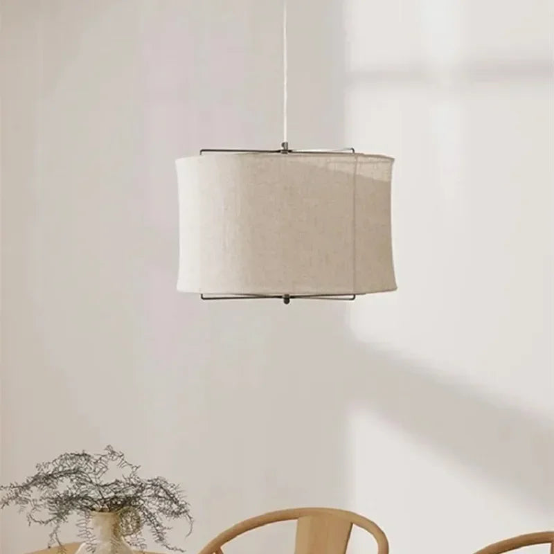 Suspension lumineuse moderne toile lin beige clair interrupteur tactile chambre salonhôtel