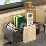 support rangement cuisine noir moderne brosse gant lingette savon serviette carreaux