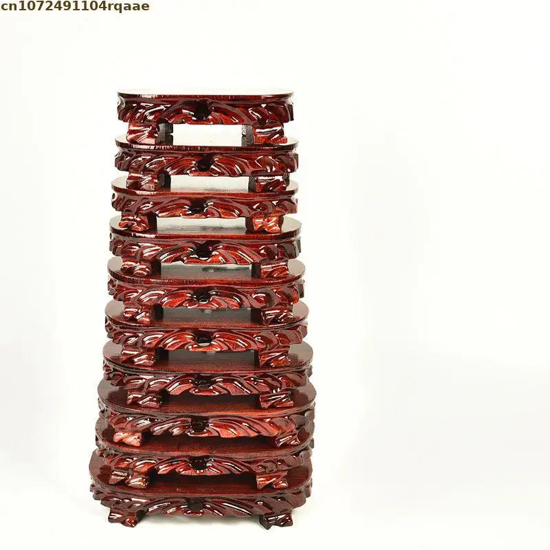 support bois rouge artisanal gravures décoratives traditionnel vase théière figurine bonsaï decoration maison