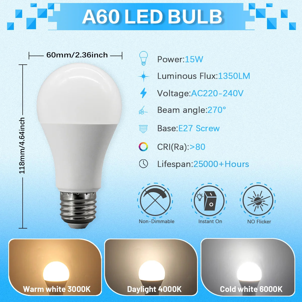 ampoules led e27 3w 9w 12w 15w 18w 20w blanc chaud froid