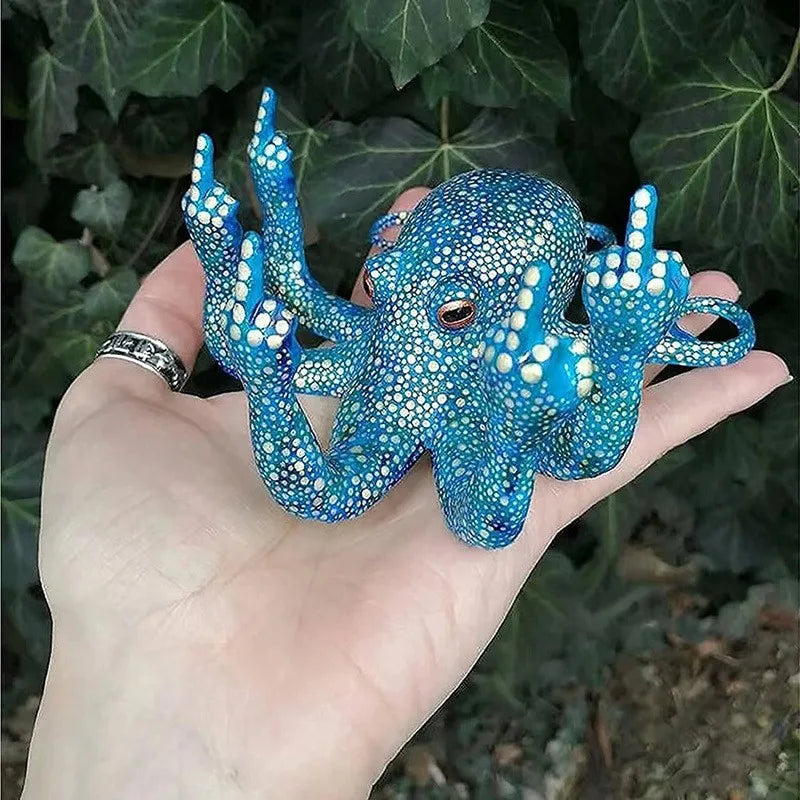 statuette octopus bleu points blancs résine contemporaine opaque décoration maison