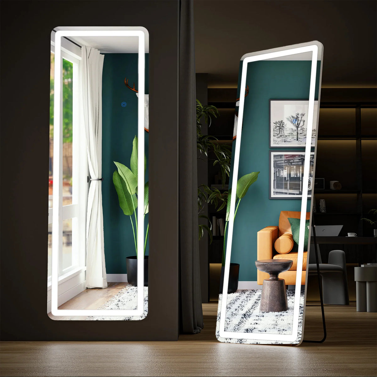 miroir pied moderne éclairage led blanc noir minimalisteintérieur