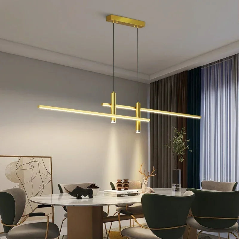 lampe suspendue rectangulaire moderne aluminium noir or salon cuisine table manger
