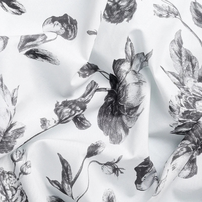 tissu floral peonies brocart rouleau blanc noir motifs gravure classique materiaux bricolage decoration maison