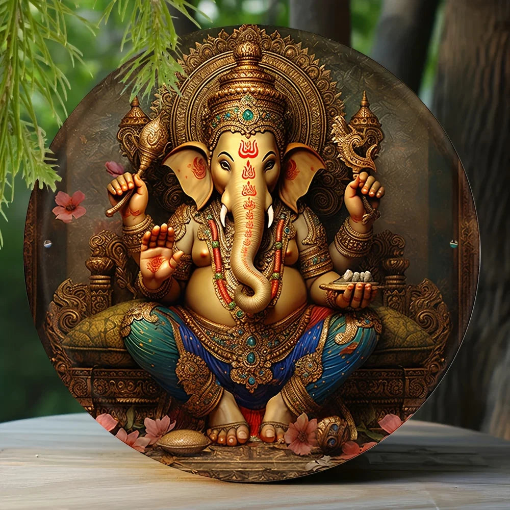 Décoration murale ronde ornement Ganesha semi translucide 20cm dia fixations