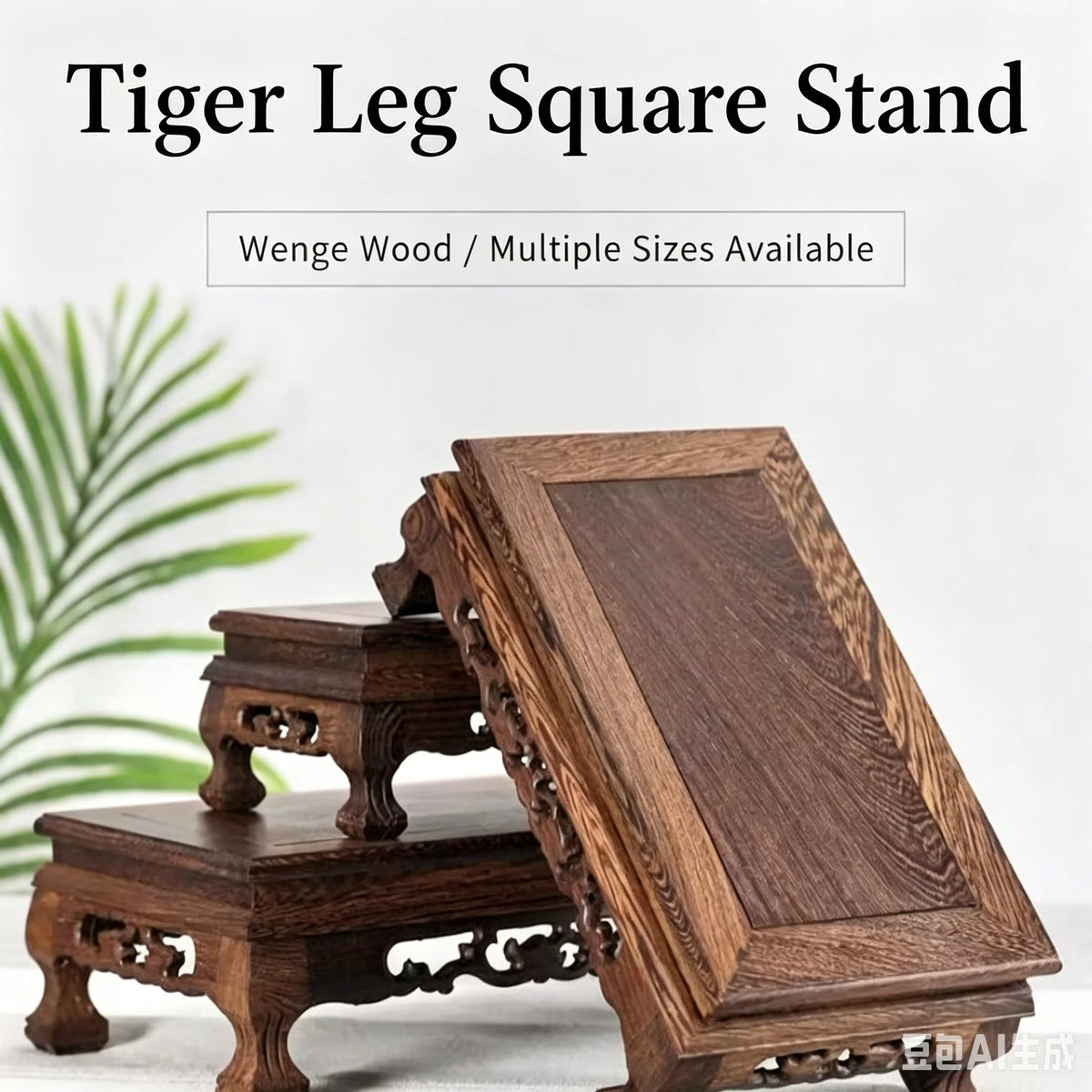 support d'affichage bois sculpté classique pied table vintage marron foncé motifs naturels