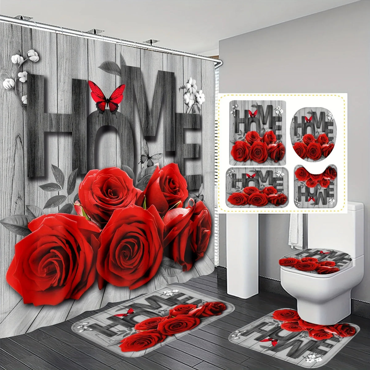 rideau douche rose moderne tapis sol couverture toilette durable écologique