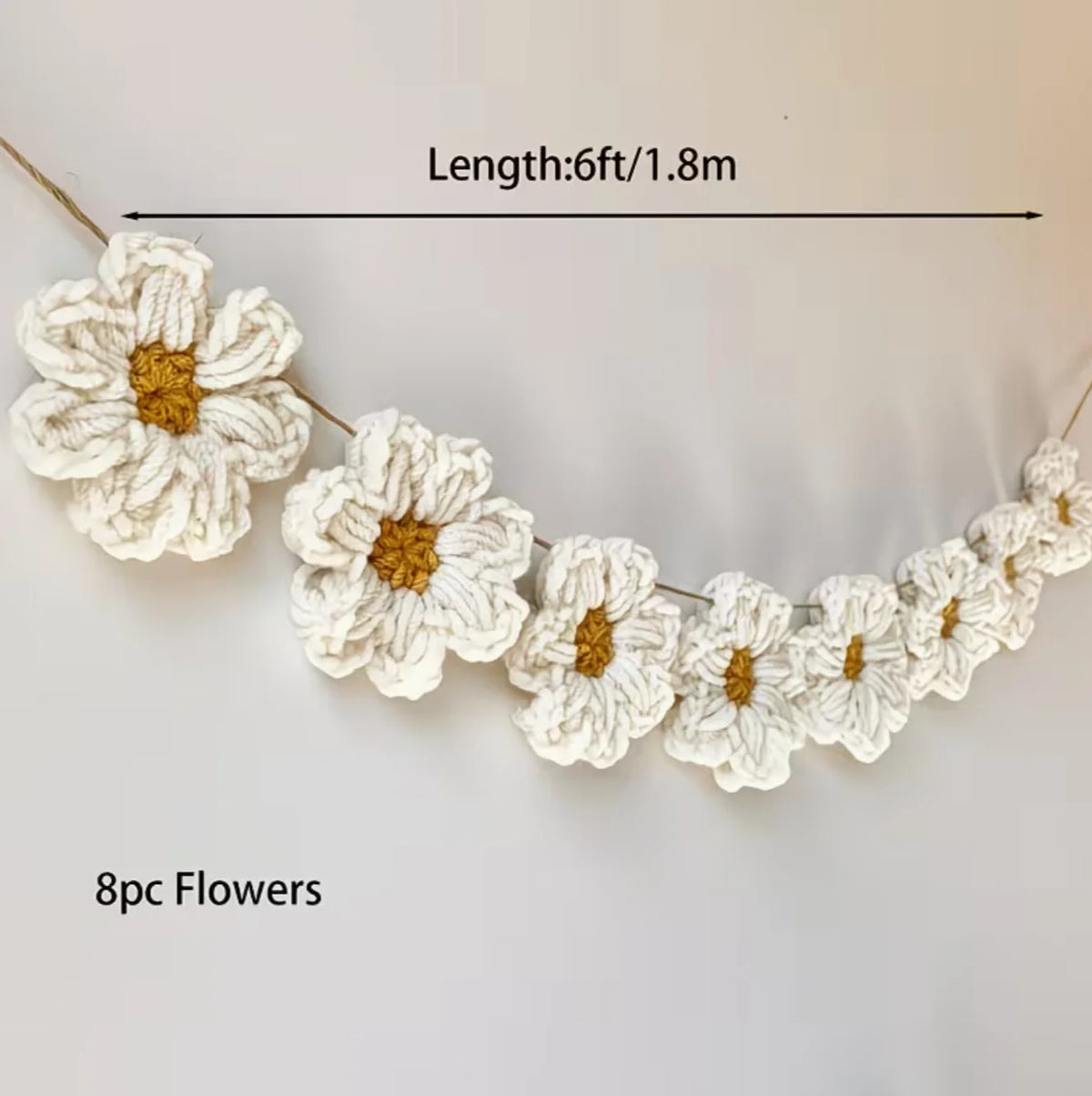 guirlande décorative fleurs crochetées blanc jaune bohème champêtre enfantin living room mariage birthday party