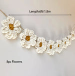 guirlande décorative fleurs crochetées blanc jaune bohème champêtre enfantin living room mariage birthday party