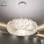 suspension lumineuse plumes blanc moderne 60cm led chaines lumière chambre