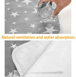 tapis imperméable bébé étoiles gris blanc moderne anti fuite hygiène changement couche réutilisable