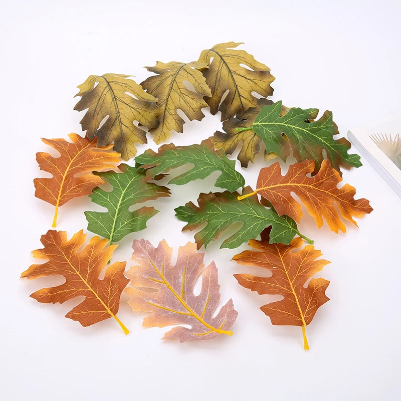 feuilles artificielles automne vert jaune orange marron veines naturel intérieur décoration mariage anniversaire exposé