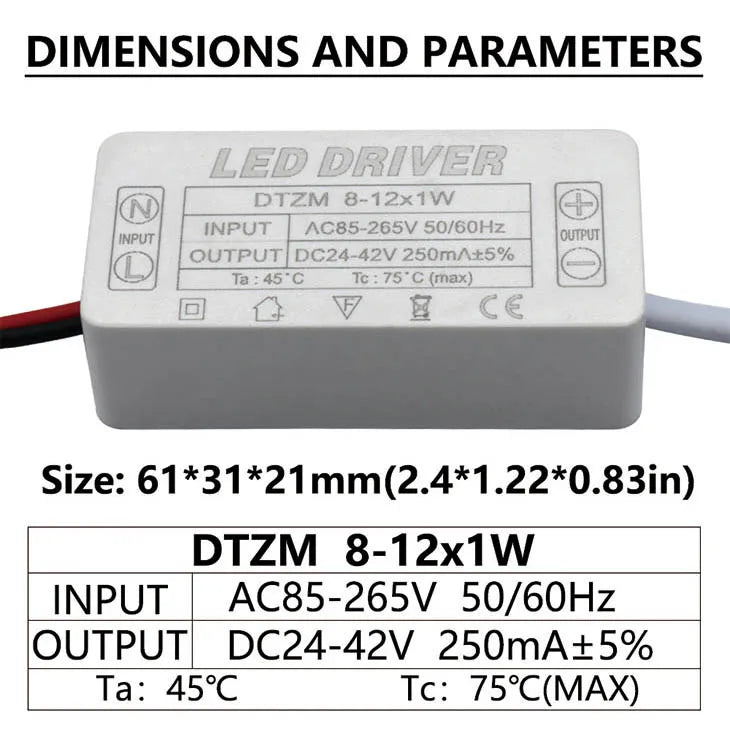 transformateur alimentation led 250ma 300ma 12v 24v 36v isolation stable électronique blanc connecteurs