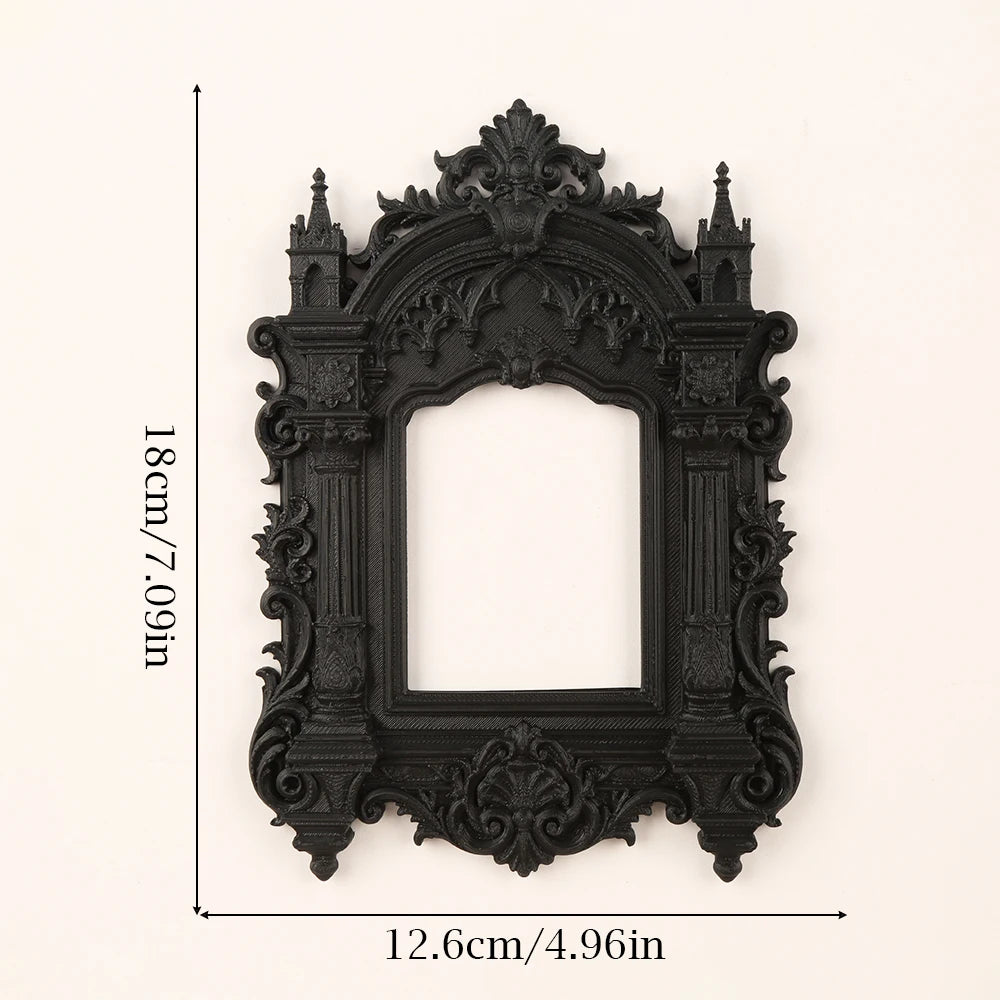 cadre miroir noir baroque ornements complexes décoration intérieure vintage fixations invisibles collection ornementale plastique