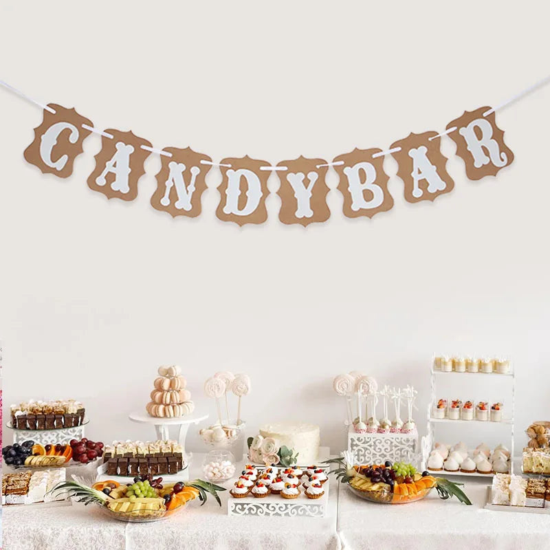 bannière candy bar décoration mariage anniversaire cupcakes ballons sucrerie festives