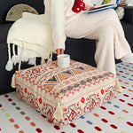 coussin carré coton géométrique tassel opaque ethnique boho chic beige noir rouge blanc