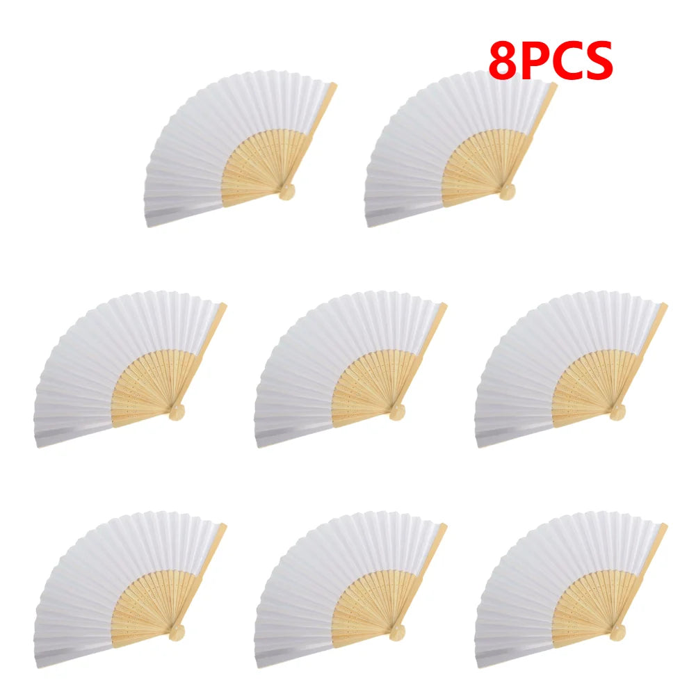 éventail pliant bambou papier blanc rayures traditionnel calligraphie peinture cadeau mariage bricolage