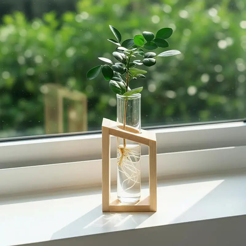 vases transparents verre support bois minimaliste decoration maison plantesPropagation station essai tube