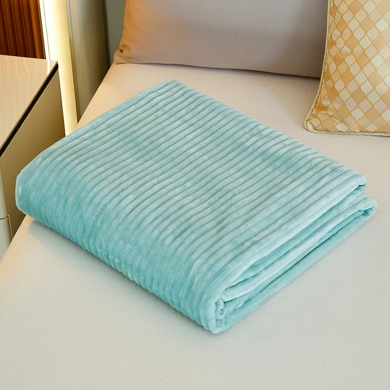 couverture coton polyester gris clair rayures horizontales douce confortable portable voyage