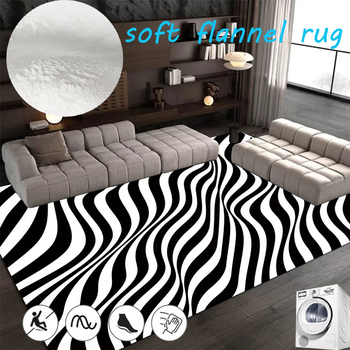 Tapis Flanelle Nordique Moderne pour Chambre Salon, Confort Doux Antidérapant