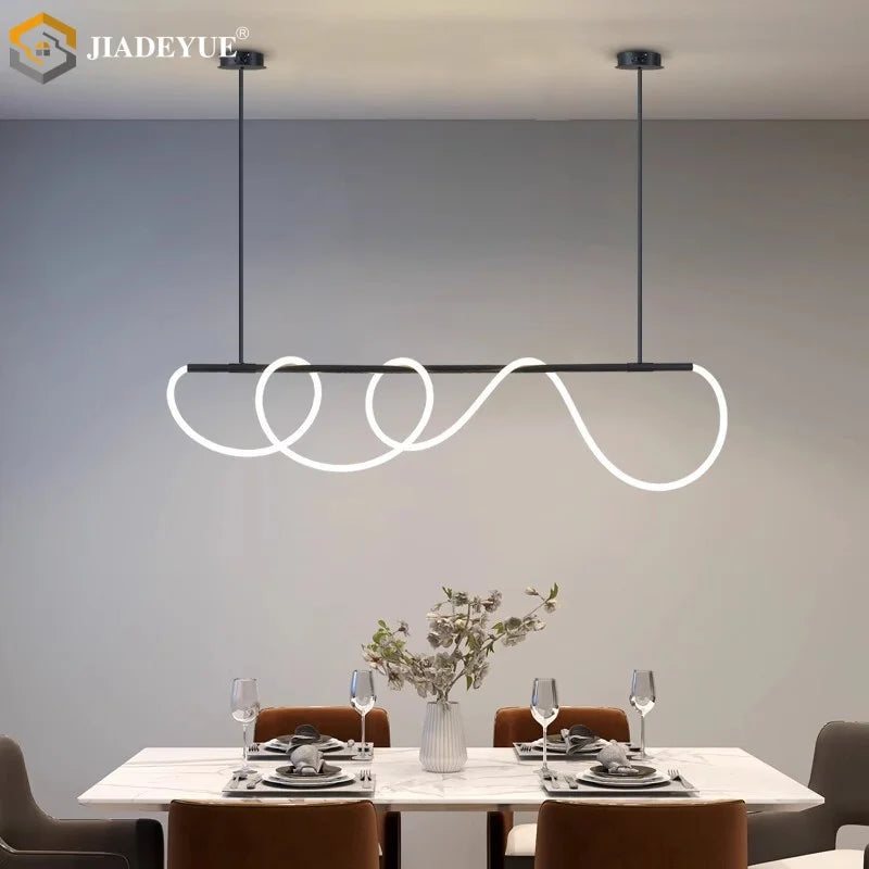luminaire suspension moderne ligne ondulée métal blanc noir doré salon salle manger