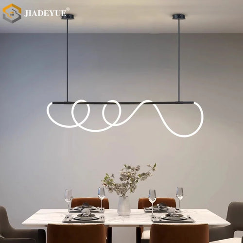 luminaire suspension moderne ligne ondulée métal blanc noir doré salon salle manger