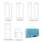 serviette plage rayées moderne bleu clair vert blanc portable facile transporter poignée amovible