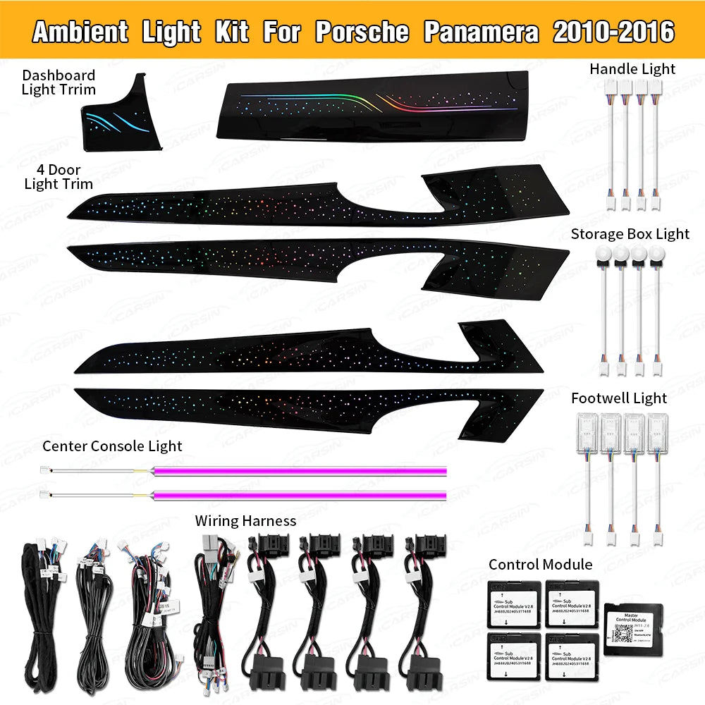 lumière ambiante dynamique couleur Porsche Panamera 2010 2016 kit moderne étoiles points lumineux noir