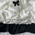 ensemble literie housse couverture taies nœuds noirs volants blancs filles doux