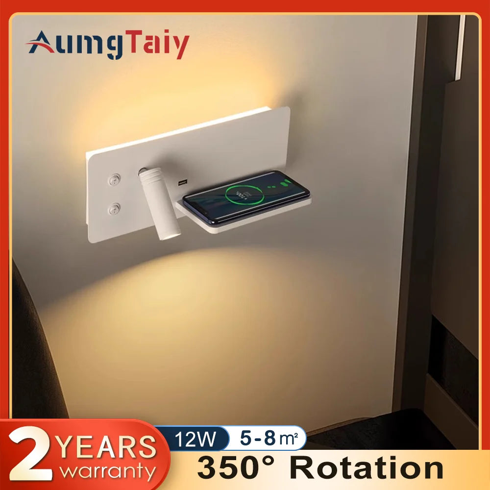 lampe murale moderne recharge usb chambre téléchargeable orientable lumière led chambre salon entrée