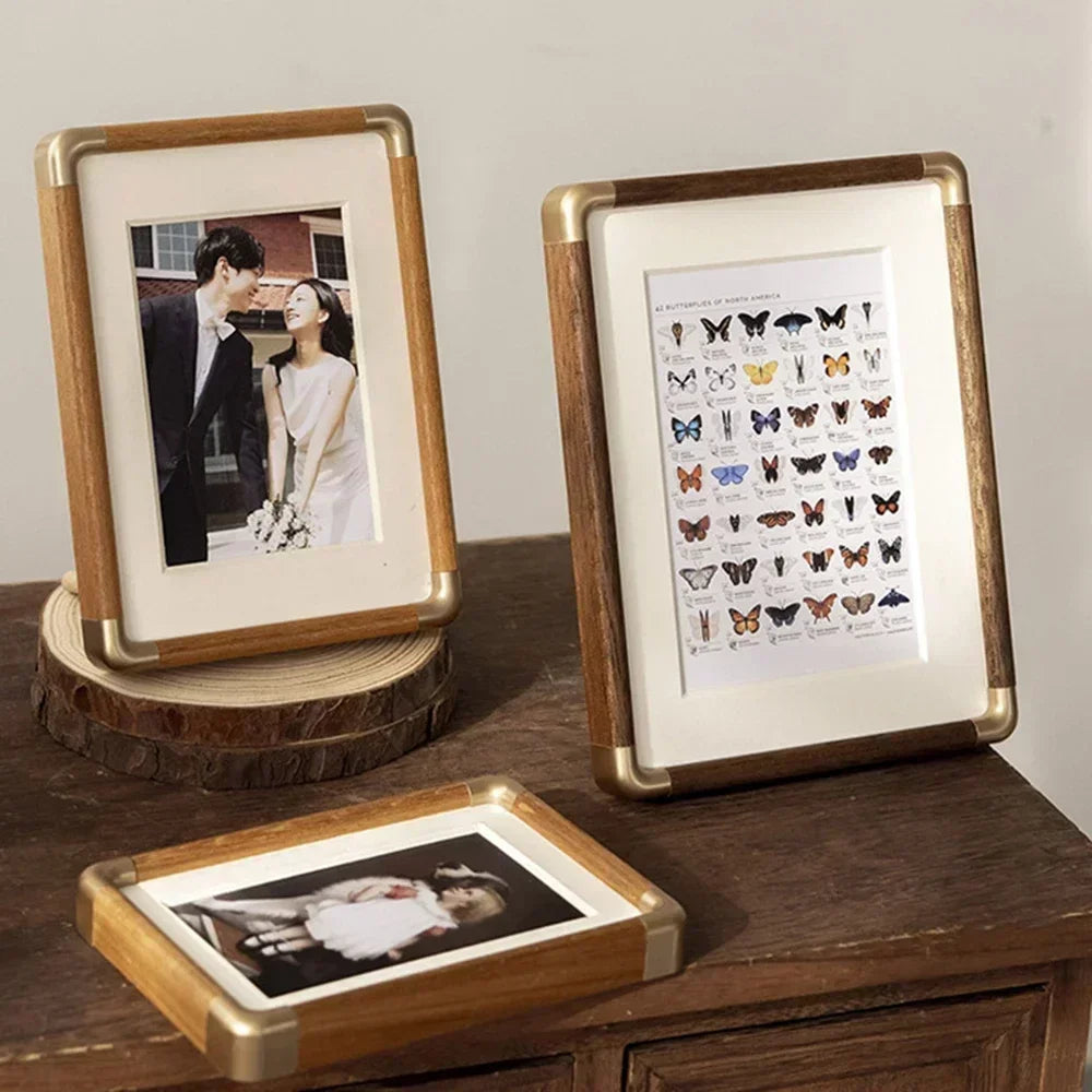 cadre photo bois rustique marron clair doré élégant décoration vintage