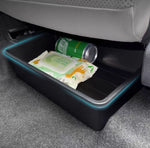 rangement sous siège voiture moderne boite adhésive noir lisse opaque léger lumière