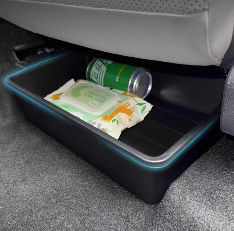 rangement sous siège voiture moderne boite adhésive noir lisse opaque léger lumière